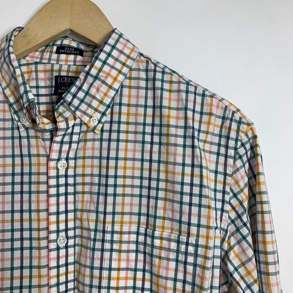 J Crew Slim Fit Long Sleeve Slim Untucked Button Down Shirt Plaid‎ Men Size L